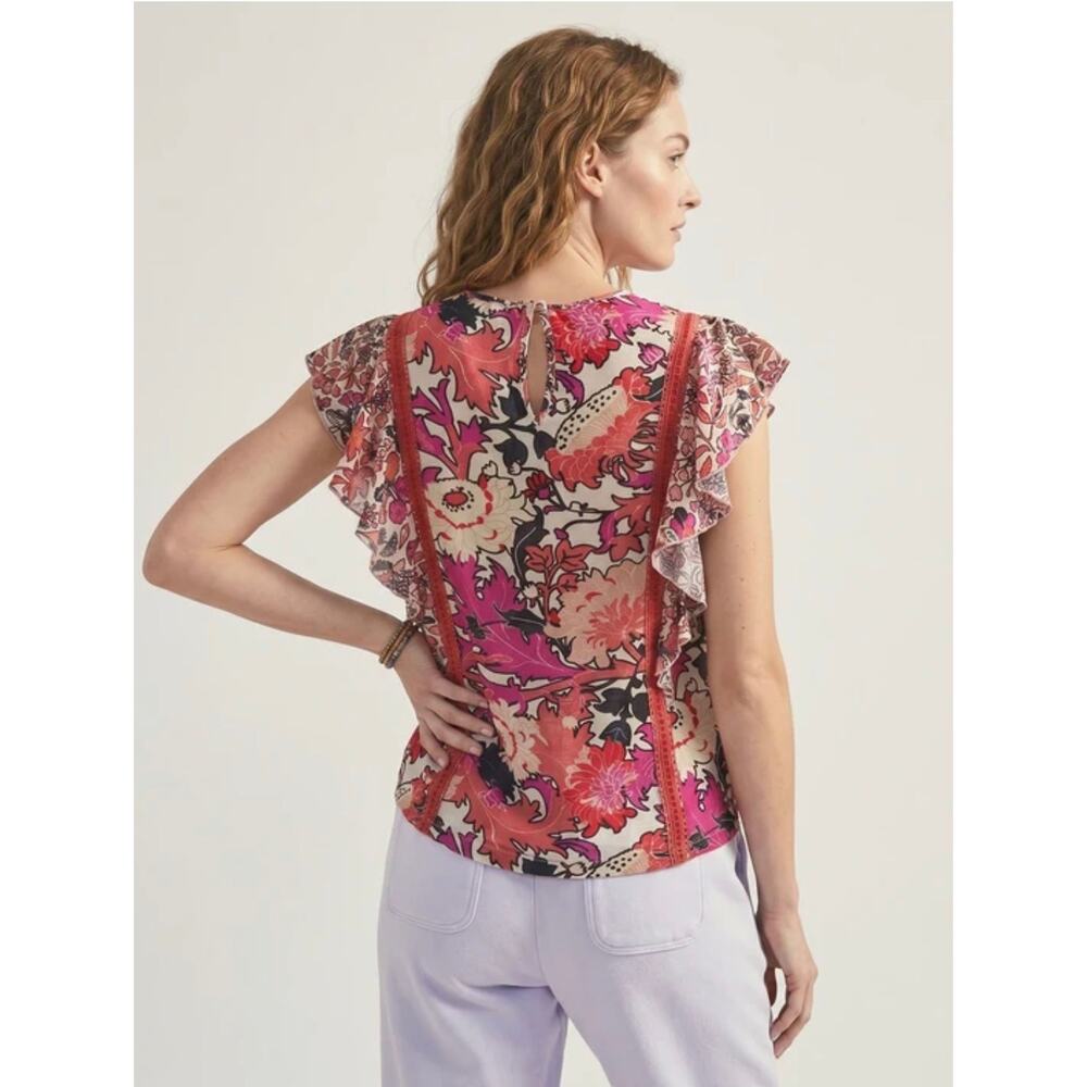 CONDITIONS APPLY X ANTHROPOLOGIE Zofana Top Vibrant Botanical Floral Pink Print - Picture 2 of 9